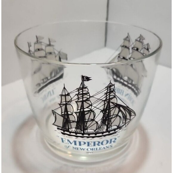 Vtg Hazel Atlas Schooners Blue Glass Ice Bucket & 4 Glasses Long John Silvers - Picture 5 of 16
